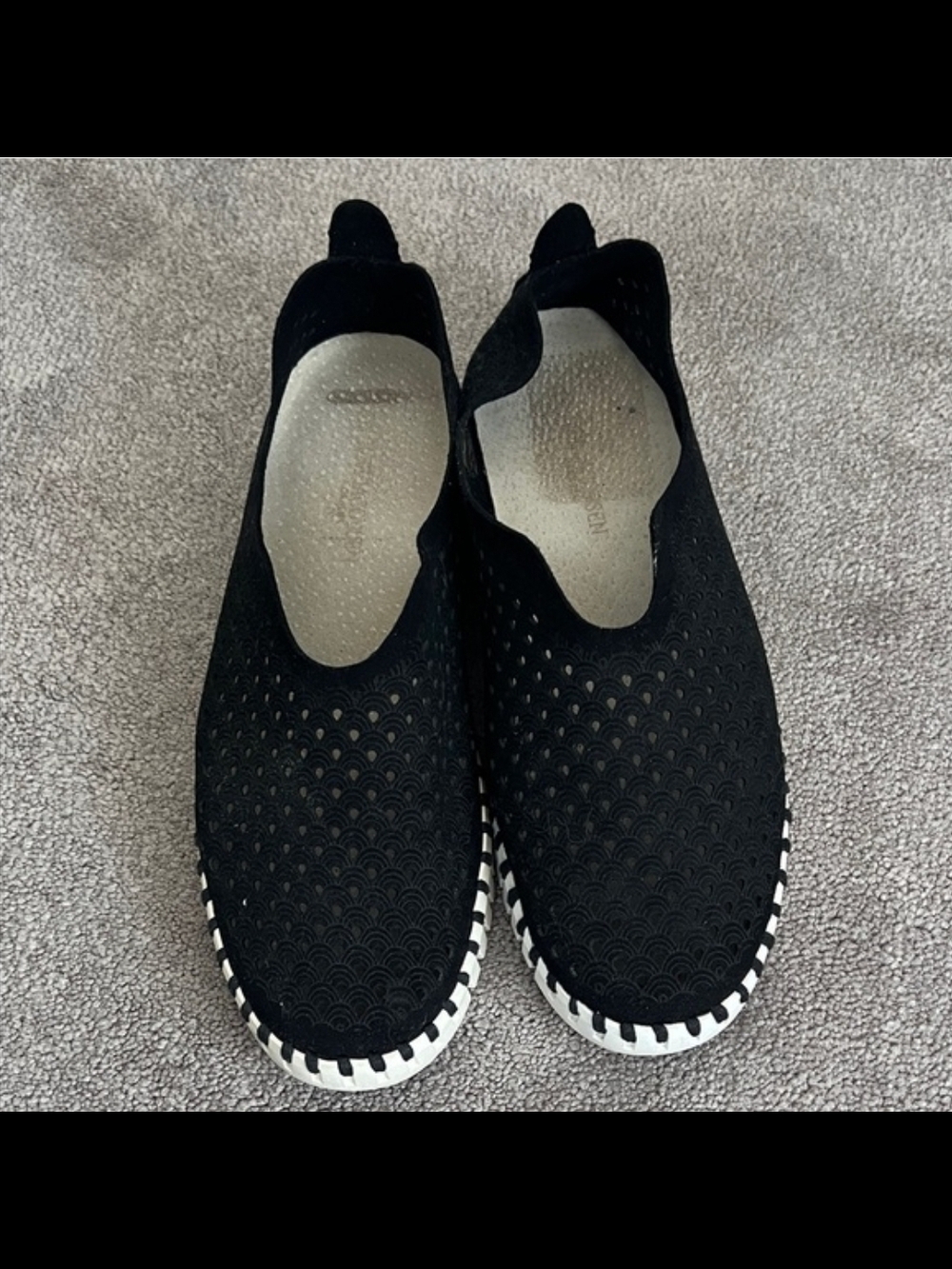 Black Perforated Slip-On Isle Jacobsen Sneakers with White Stitched Sole EUC